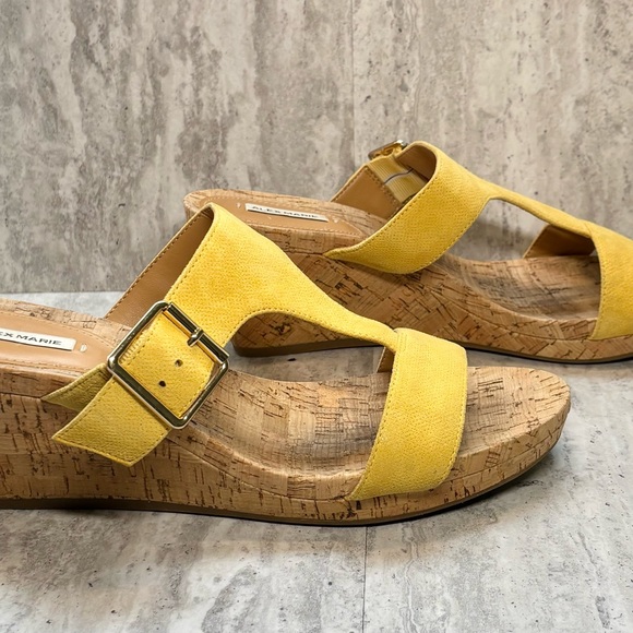 Alex Marie Issodore Lulu Zest Yellow Leather Wedge Heels Sandals 10M - Picture 8 of 11